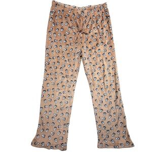 Just Be Womens Tan Coffee Cup Print Plush Fleece Pajama Pants Large Drawstring